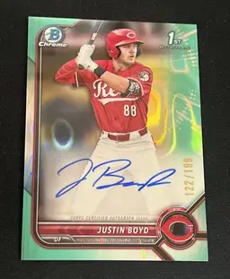 Justin Boyd 2022 Bowman Draft Chrome Pick Aqua Lava Refractor /199 Auto #CDA-JBD Cincinnati Reds