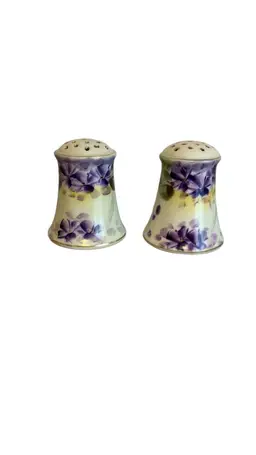 Vintage Porcelain Purple Violets Salt and Pepper Shakers Nippon Japan 2.75”
