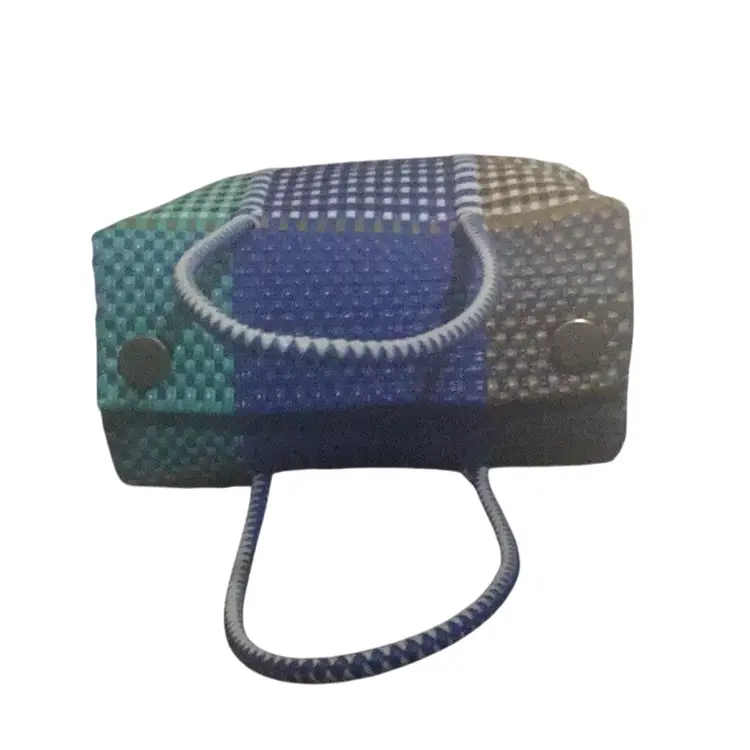 Blue Woven Beach Tote With Magnetic Closure