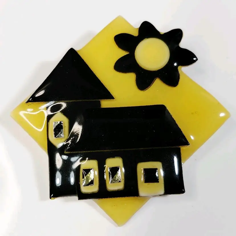 House Pins By Lucinda Halloween Brooch Flower Black Moon