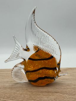 Orange W Stripes Art Glass Fish