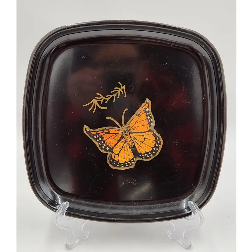 Vintage Couroc Of Monterey 8.5" Plate Gold Monarch Butterfly Motif On Black