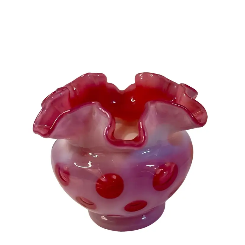 Fenton Vase Cranberry Coin Dot Double Crimped Ruffle Edge 
3-3/4” T x 4-1/4” W