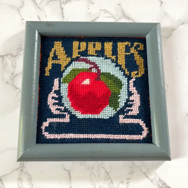 Vintage Framed Apple Embroidery Cross Stitch 