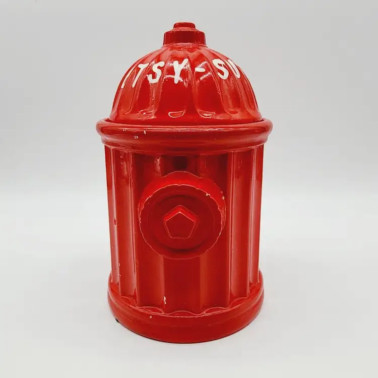 Vintage CM Inc. Chadwick Japan Red Fire Hydrant Dog Treat Jar Hand Painted Lid