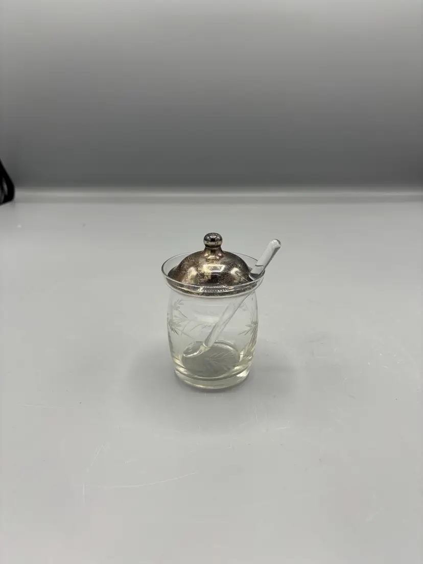 Mustard Pot with glass spoon & lid