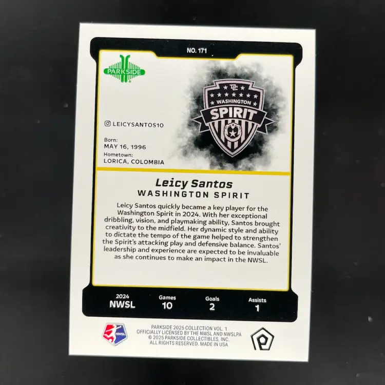 Leicy Santos 2025 Parkside NWSL Vol 1 Rainbow Shimmer /10 Soccer Card