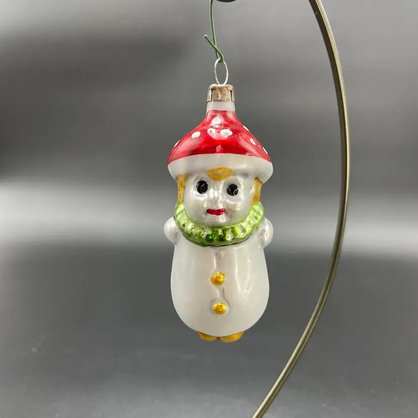 Blown Glass Hand Painted Mushroom Girl German Hanging Christmas Ornament