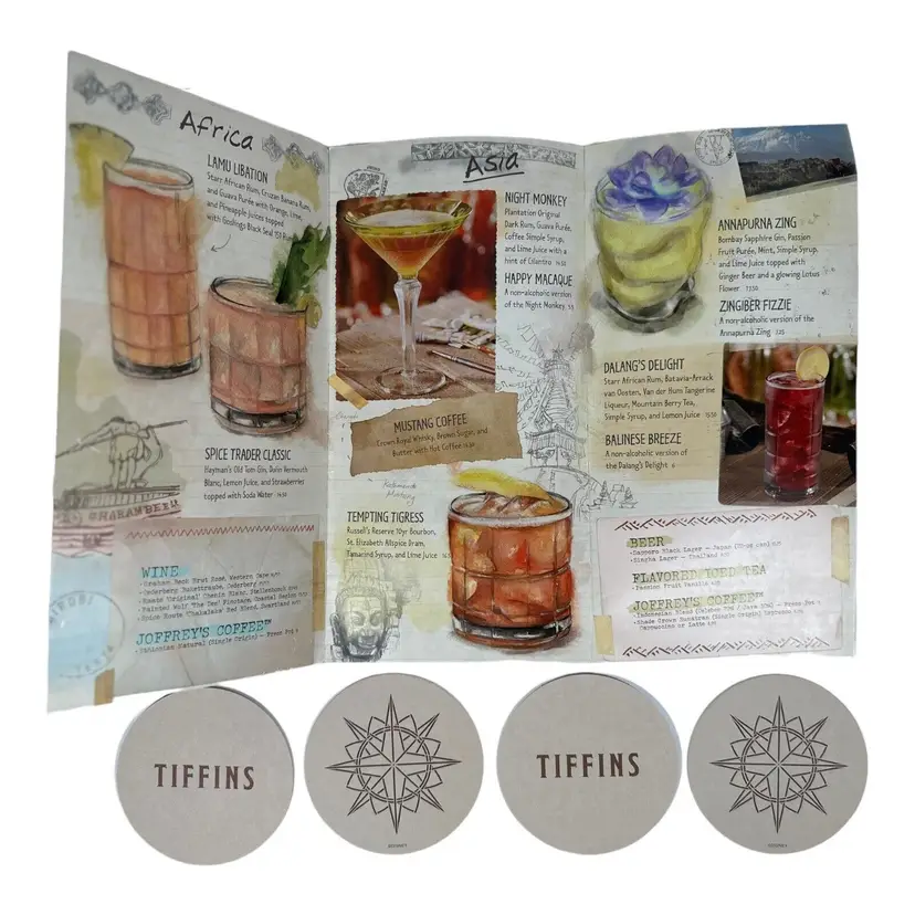 Disney Parks Bar  Menu Coasters Tiffins Nomad Lounge Animal Kingdom Tiki