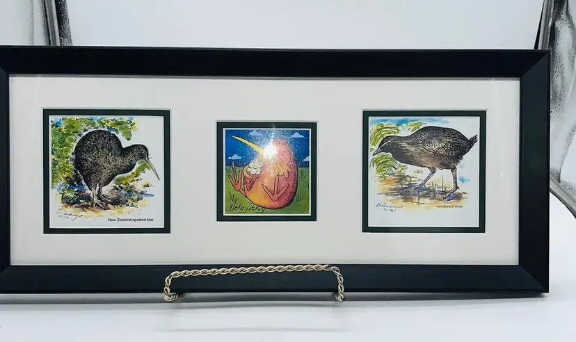 Kiwi Bird Art Two Pat Pendergast And One With Hokey Pokey Ice Cream 18” X 8”