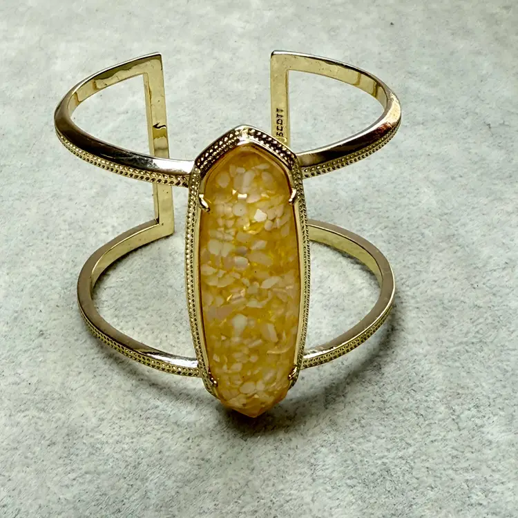 Kendra Scott Lawson Wide Cuff Bracelet Crushed MOP Mother of Pearl Gold Tone