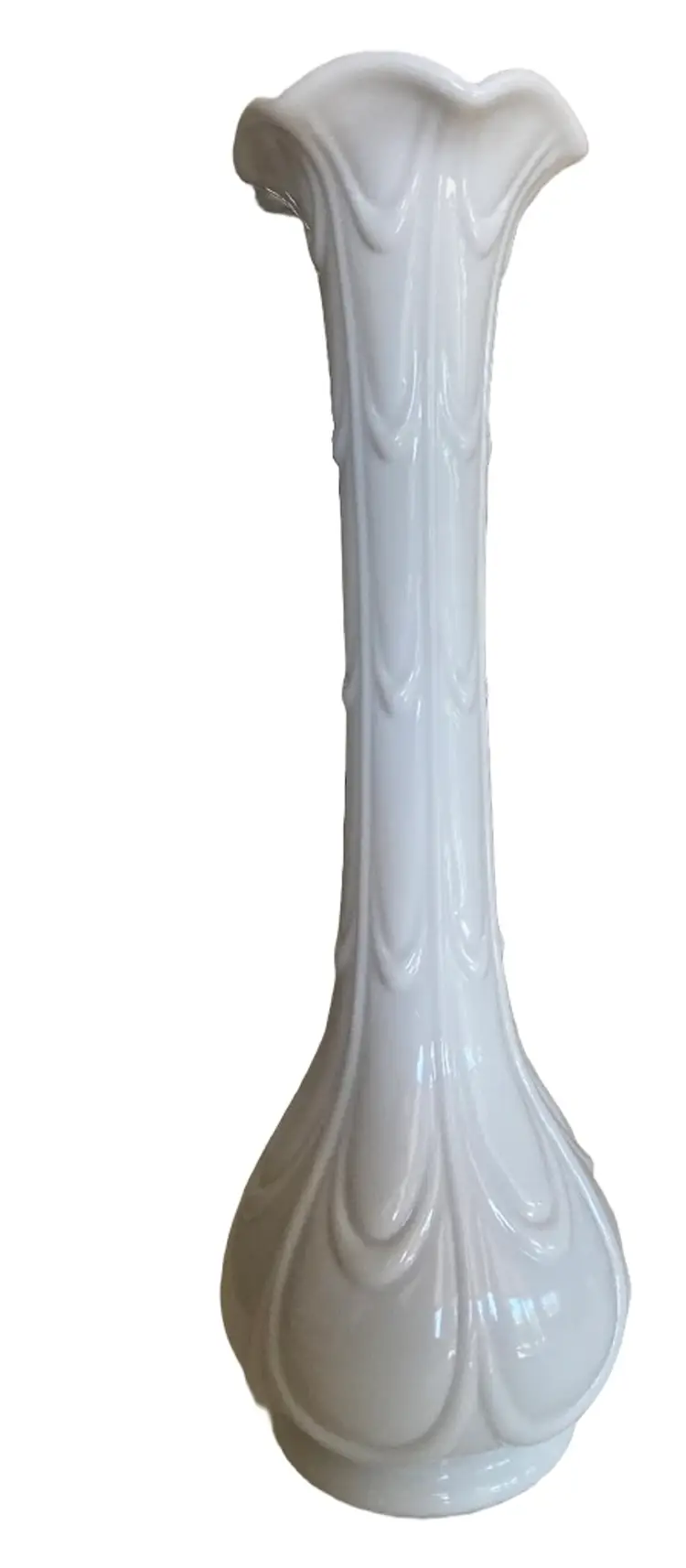Vintage Westmoreland White Milk Glass Drapery Stretch Vase, 12" Tall