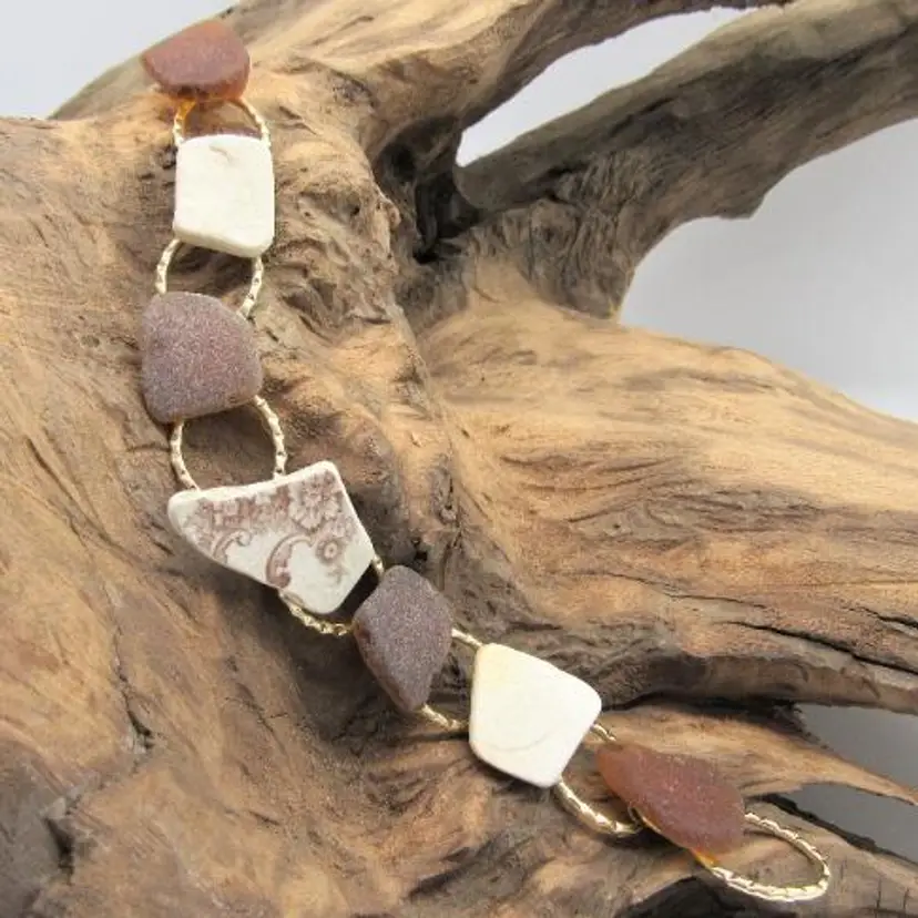Maine Sea Glass & Sea Pottery Bracelet- Real Maine Sea Glass/Pottery
