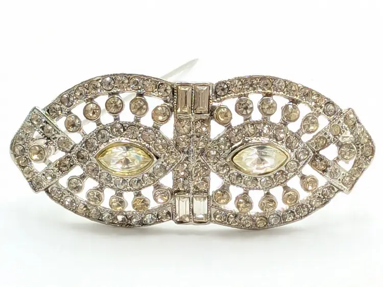 Vintage Silver Tone Rhinestone Brooch Pin Signed