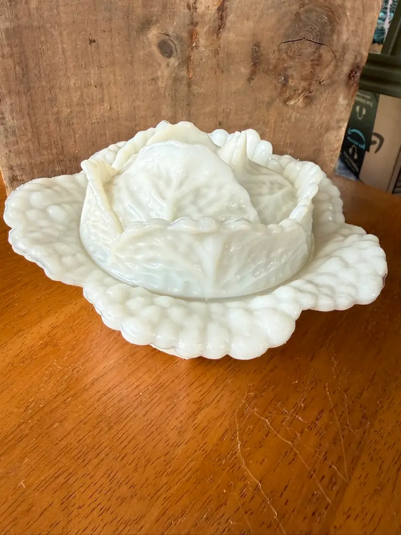Vintage Milk Glass Cabbage Dish