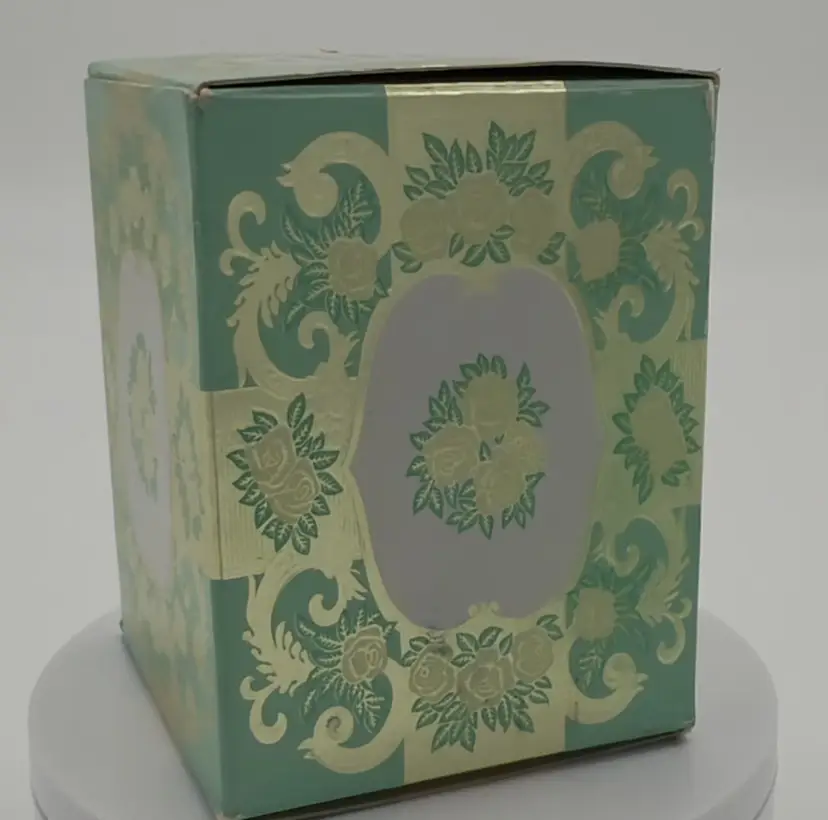 Avon Victoriana Moonwind Powder Sachet | Aqua Slag Glass | Original Box | Embossed Rose Jar