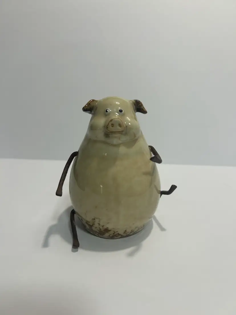 Ceramic Pig With Wire Arms And Legs