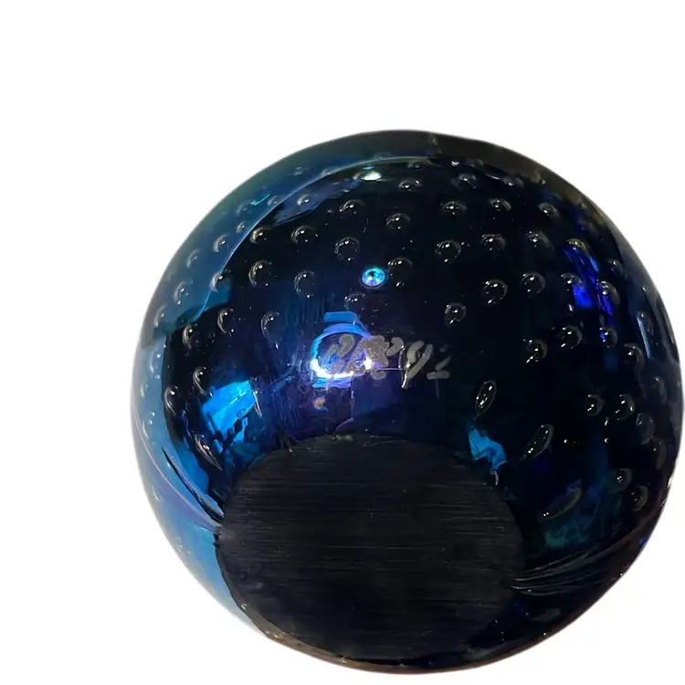 20. Glass Eye Studio, 92”Iridescent Paperweight Multicolor Swirl Pattern Signed by Artist