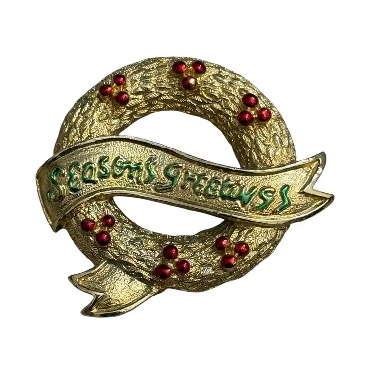 Season’s Greetings Wreath Brooch