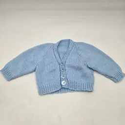 Infant Vintage Hand Knit Cardigan Blue Chunky Baby Button Down 3-6 Months