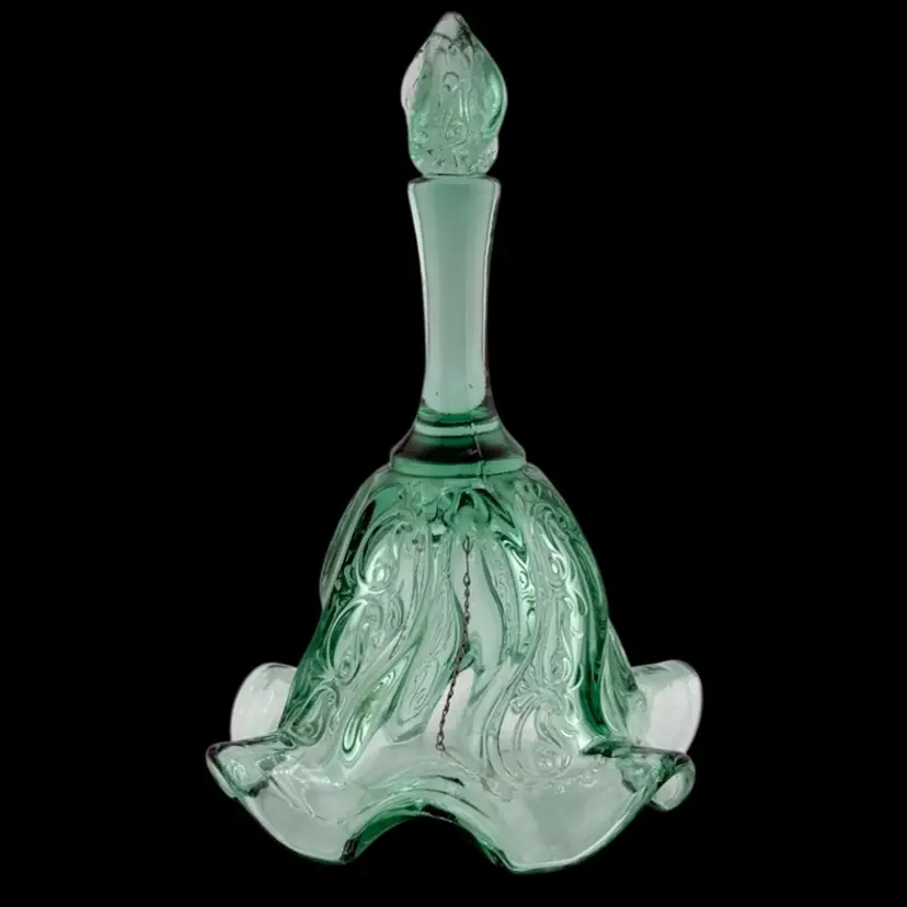 Fenton Sea Foam Green Blue Paisley Bell Crimped Ruffled Marked Fenton 7"