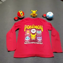 Pokemon Bundle Boys Large Long Sleeve Shirt Pikachu Figure Dive Ball Discs Set
