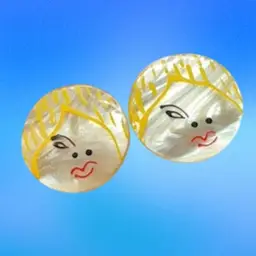 Vintage Handmade Mother Of Pearl Winking Girl Post Earrings 1”