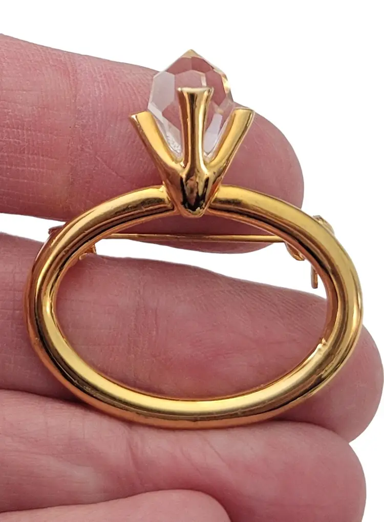 Anne Klein Faceted Glass Diamond Ring Brooch Pin, Signed E634