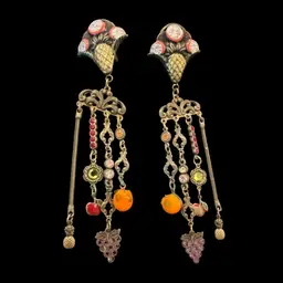 Vintage Banana Bob Clip On Earrings Tutti Fruity Elaborate Chandelier 1980's