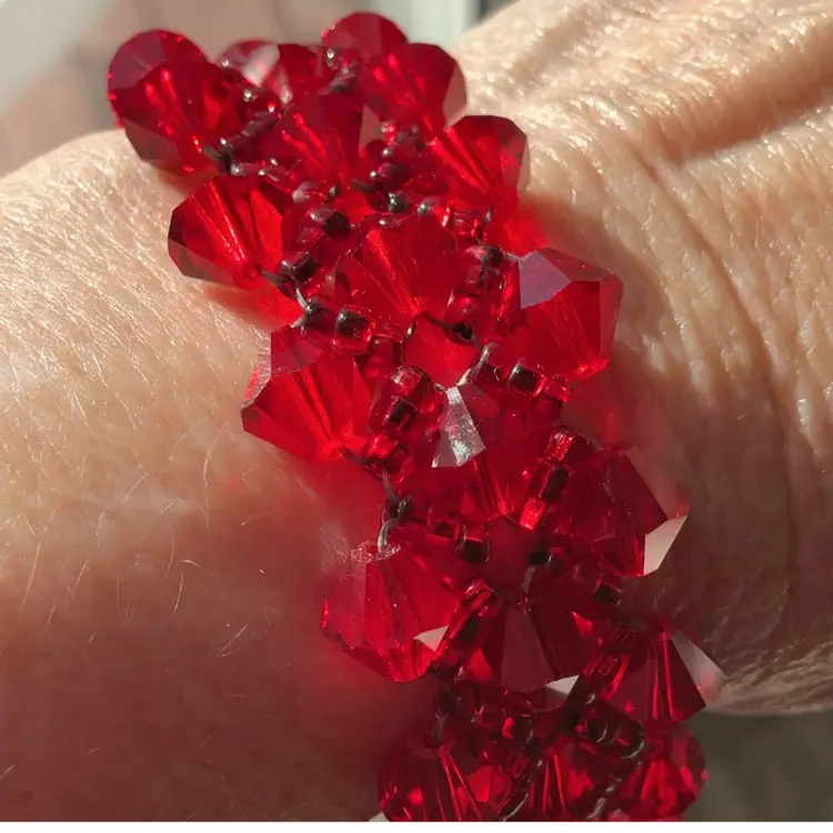 Red Swarovski Crystal Bracelet with Gold Filled Filagree Box Clasp Artisan Made 7.5”