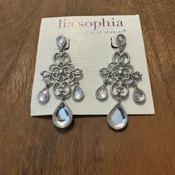 Lia Sophia Ethereal Silver Tone Earrings Crystal Stones New Years Wedding Party