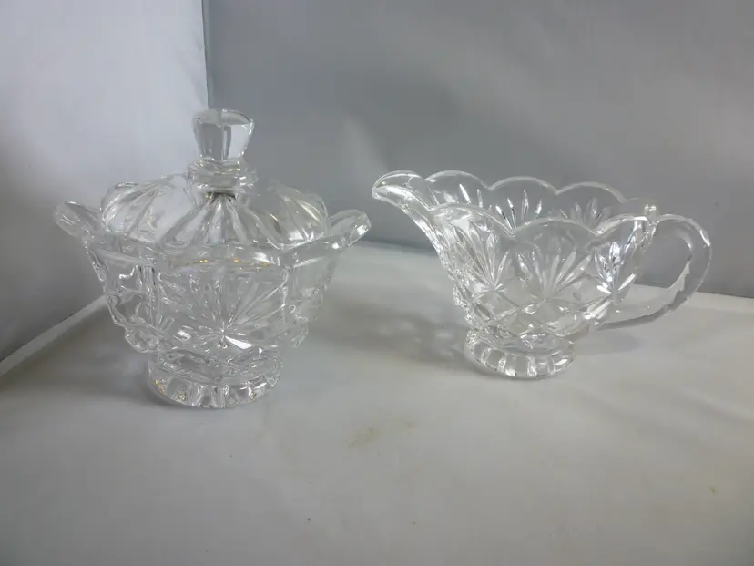 Vintage Crystal Creamer and Sugar Set