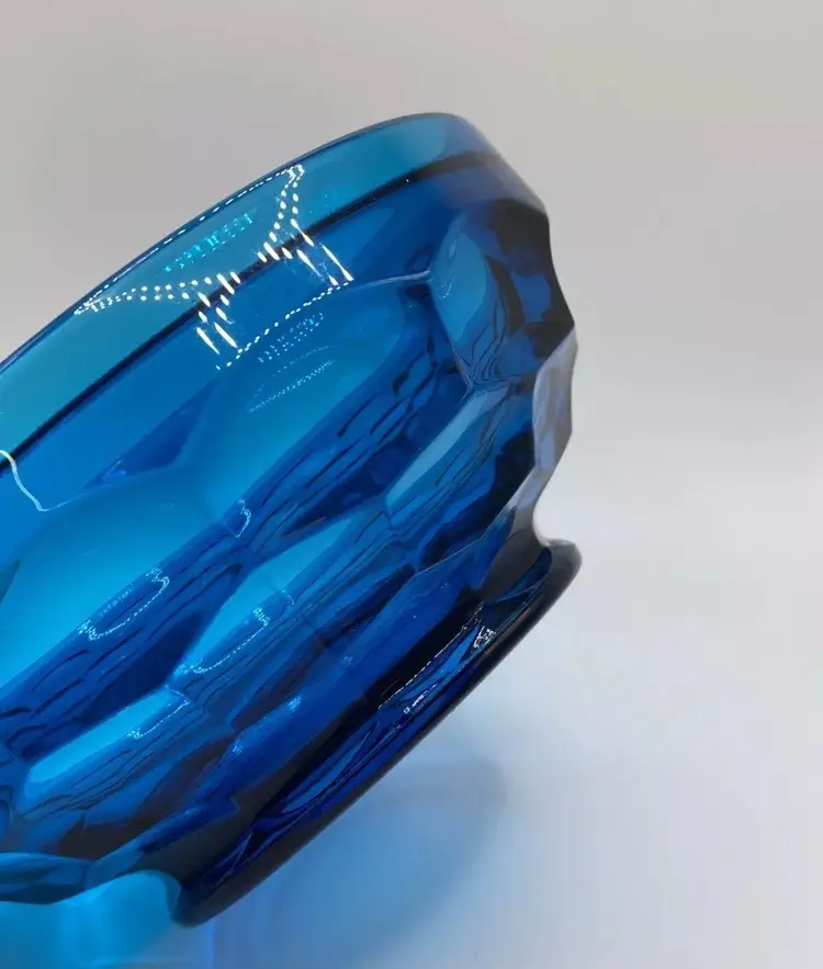 Vintage Blue Cubist Like Bowl -candy Dish Bottom Mcm Glass Bowl Blue