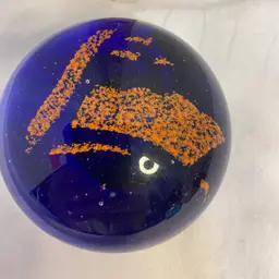 Cobalt Blue And Orange Art Glass Paperweight