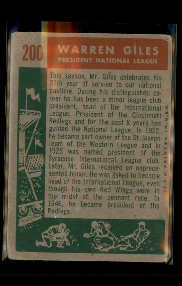 1959 Topps #200b Warren Giles - (pk4) -