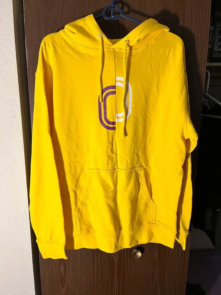 OVERTIME Mens Medium Yellow Purple Logo Pullover Hoodie NEW