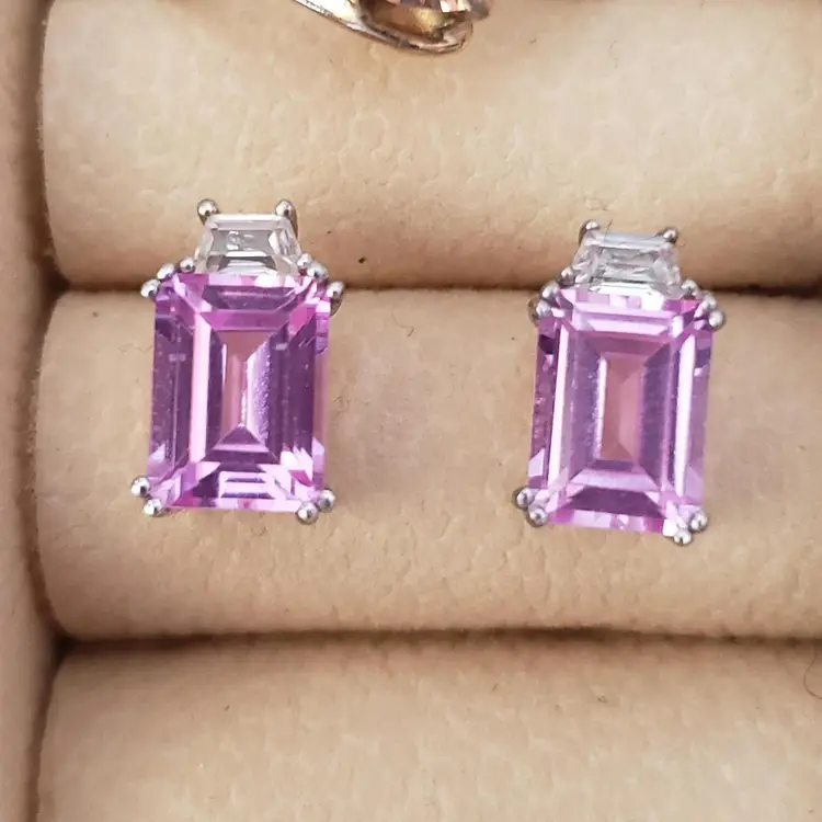 10k White Gold Pink & White Topaz Earrings