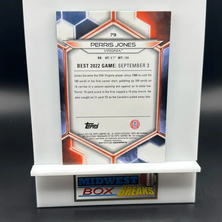 Perris Jones 04/15 Teal Geometric 2023 Bowman’s Best University Virginia Cavaliers MBBCRD