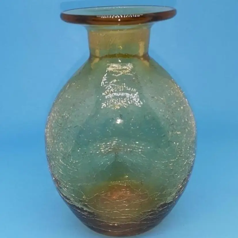 Mcm Blenko Amber Wheat Crackle Glass Pinch Decanter 6 in 1970s