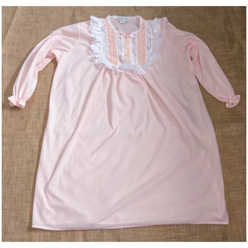 Vintage Pink Peach Brushed Fleece Nightgown 1X 2X Coquette Grandma Cottage Core