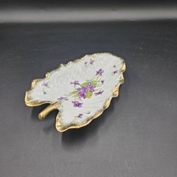 Porcelain Leaf Shaped Dish With Purple Floral