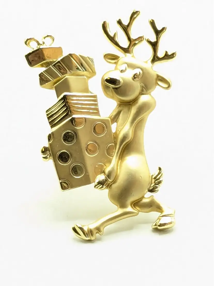 Gold Tone Reindeer Brooch with Gift Box