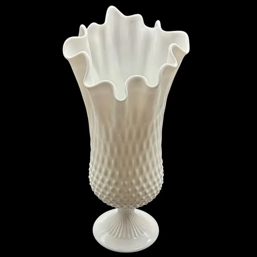 Vintage Fenton Hobnail Milk Glass Handkerchief Vase