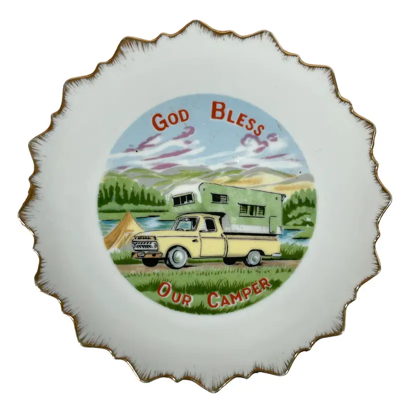 Vintage Retro Camper Decor Plate God Bless Our Camping Cab Travel Ford F150