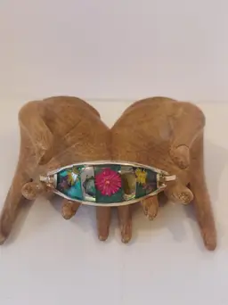 Alpaca Mexico Abalone And Dried Flowers Silver Bracelet