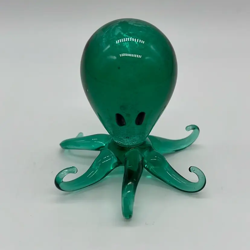 Hand Blown Art Glass Green Octopus 2.25”