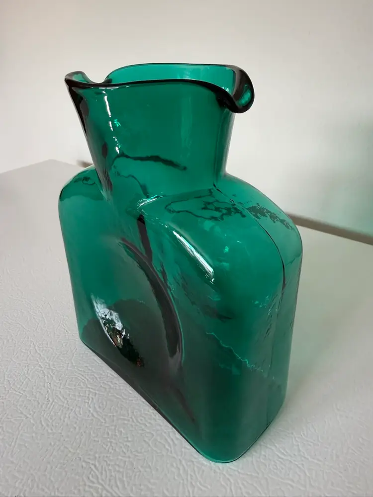 Vintage Blenko Emerald Green Glass Water Bottle