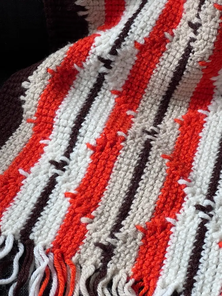 Vintage Crochet Afghan Blanket Orange Brown Tan 🧶