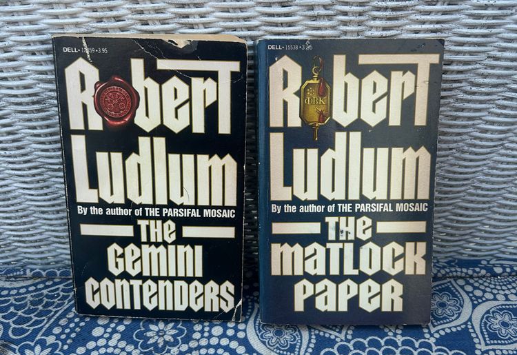 Vintage Lot of 2 Robert Ludlum Novels Dell Paperbacks 1982 'The Gemini Contenders' & 'The Matlock Paper'