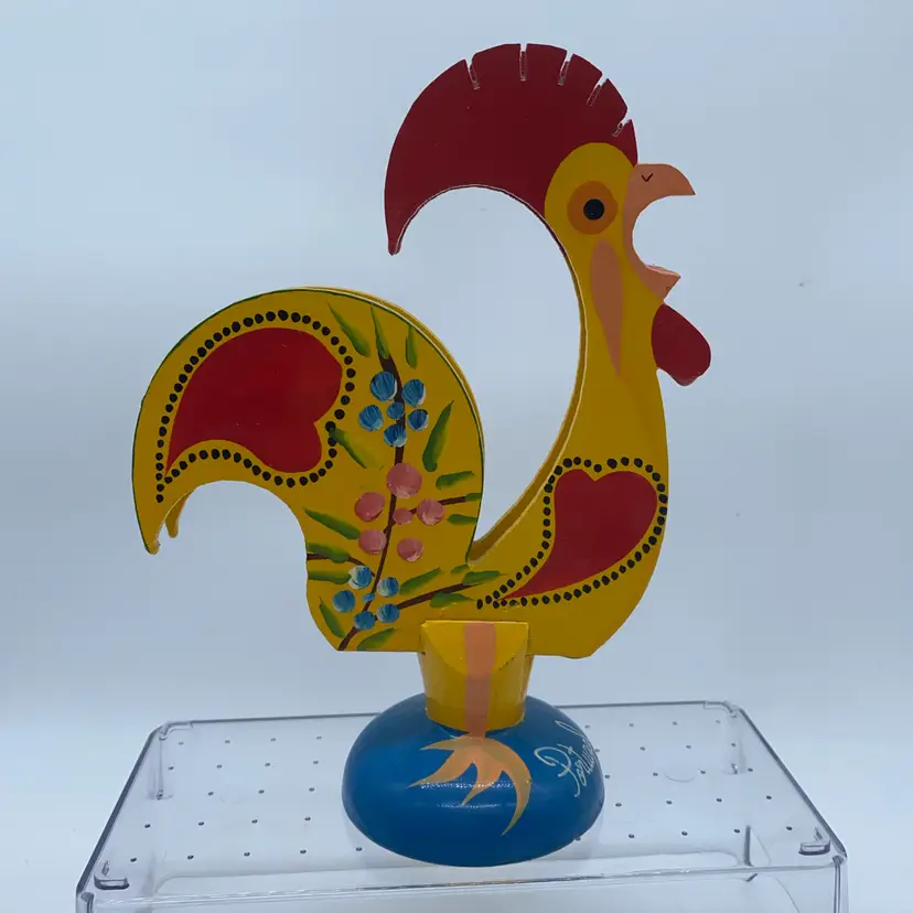 #1461 A hand-painted wooden folk art rooster from Portugal.